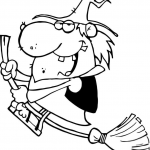 Wesoła wiedźma lecąca na miotle