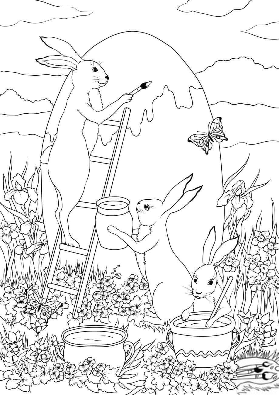 Three Easter Bunnies are Painting a...