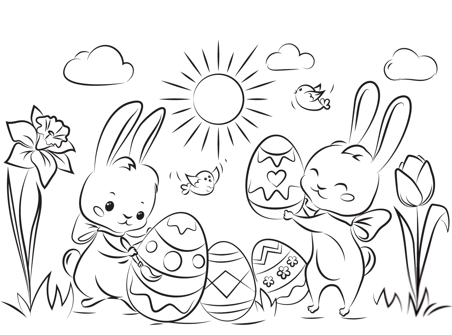 Cute Bunnies with Easter Eggs