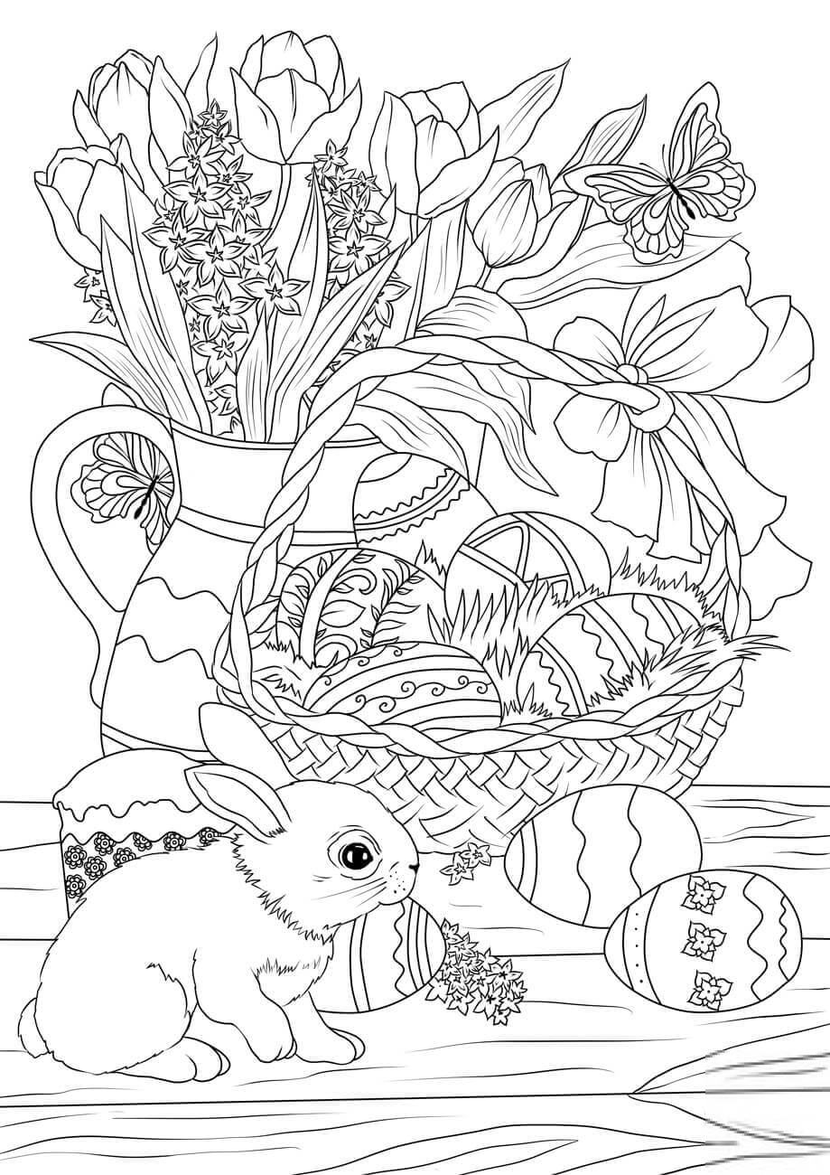 Easter Basket Decorated with Eggs,...