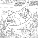 Rabbits in a Boat with Easter Eggs