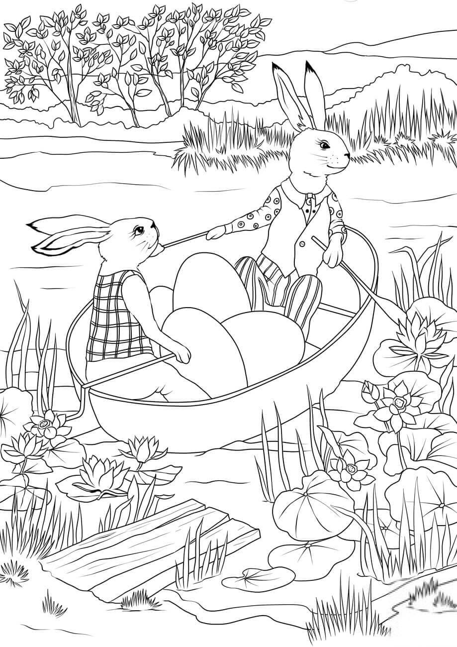 Rabbits in a Boat with Easter Eggs