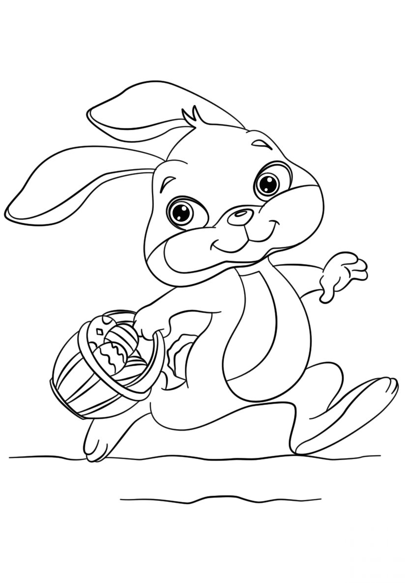 Bunny Running with Easter Eggs in a...