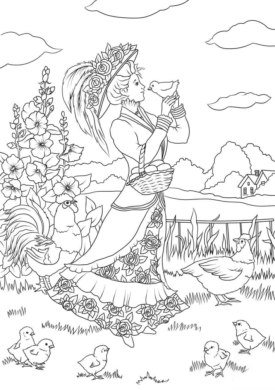 Victorian Lady and a Chicken in the...