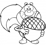 Cartoon Squirrel Holding a Big Acorn