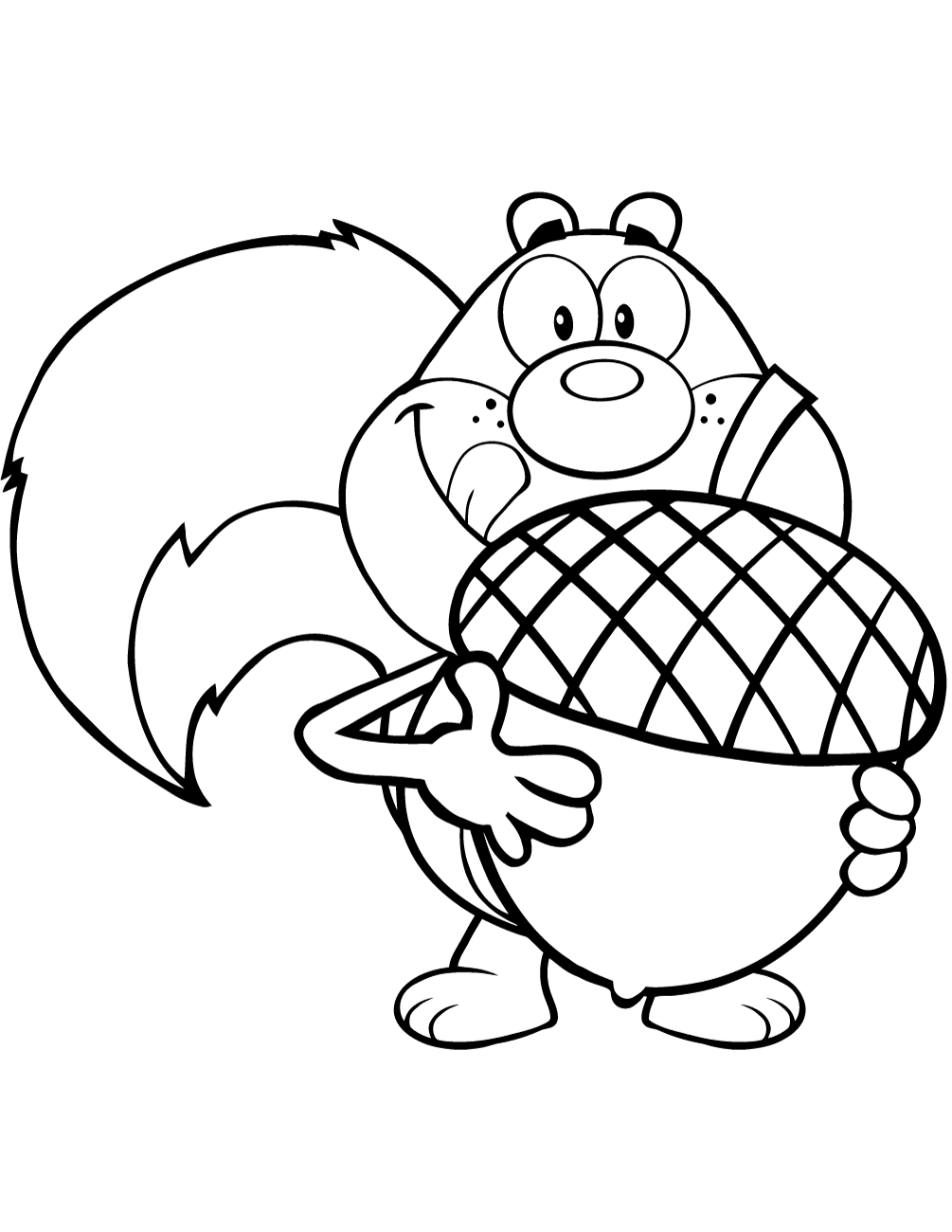 Cartoon Squirrel Holding a Big Acorn