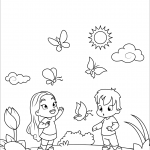 Boy and Girl Admiring Butterflies