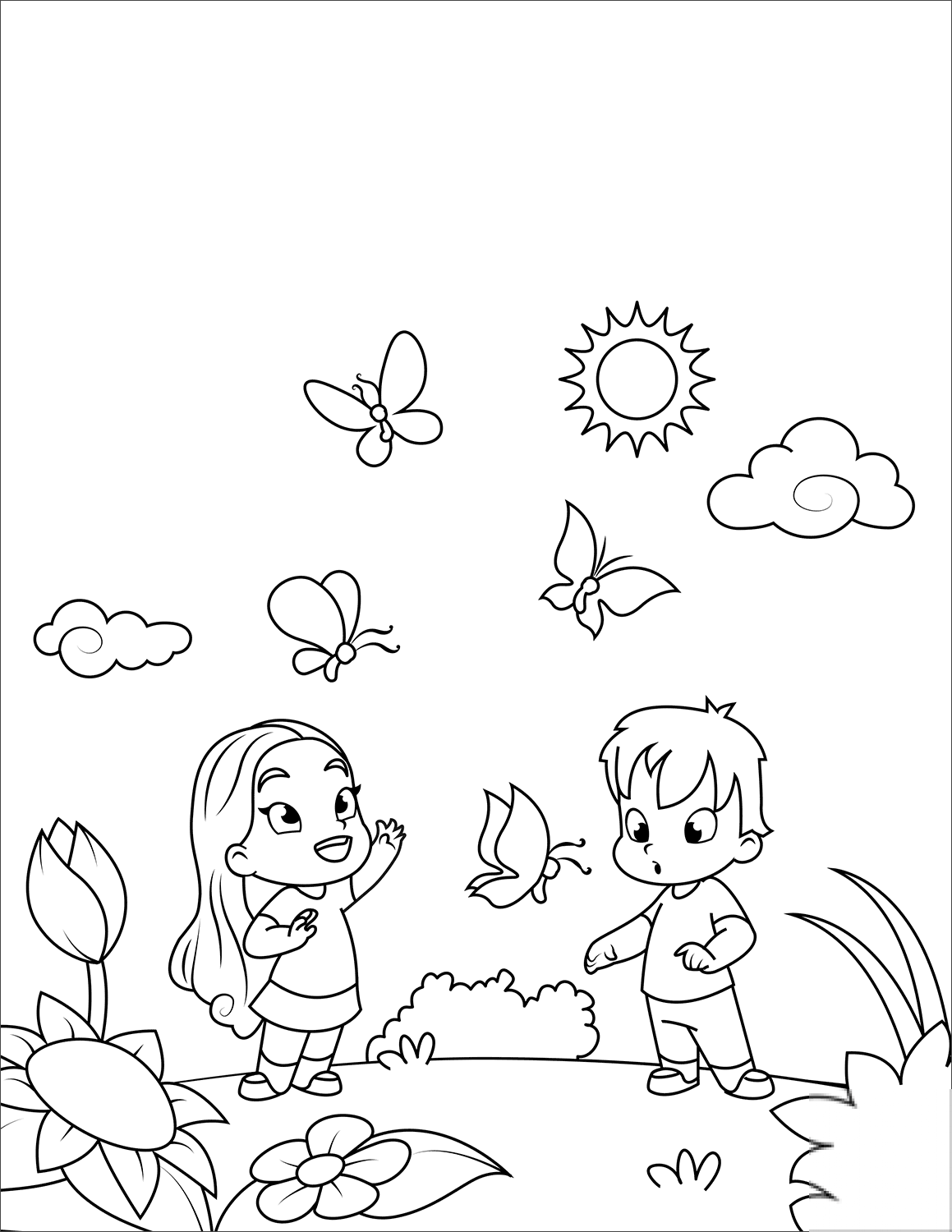 Boy and Girl Admiring Butterflies