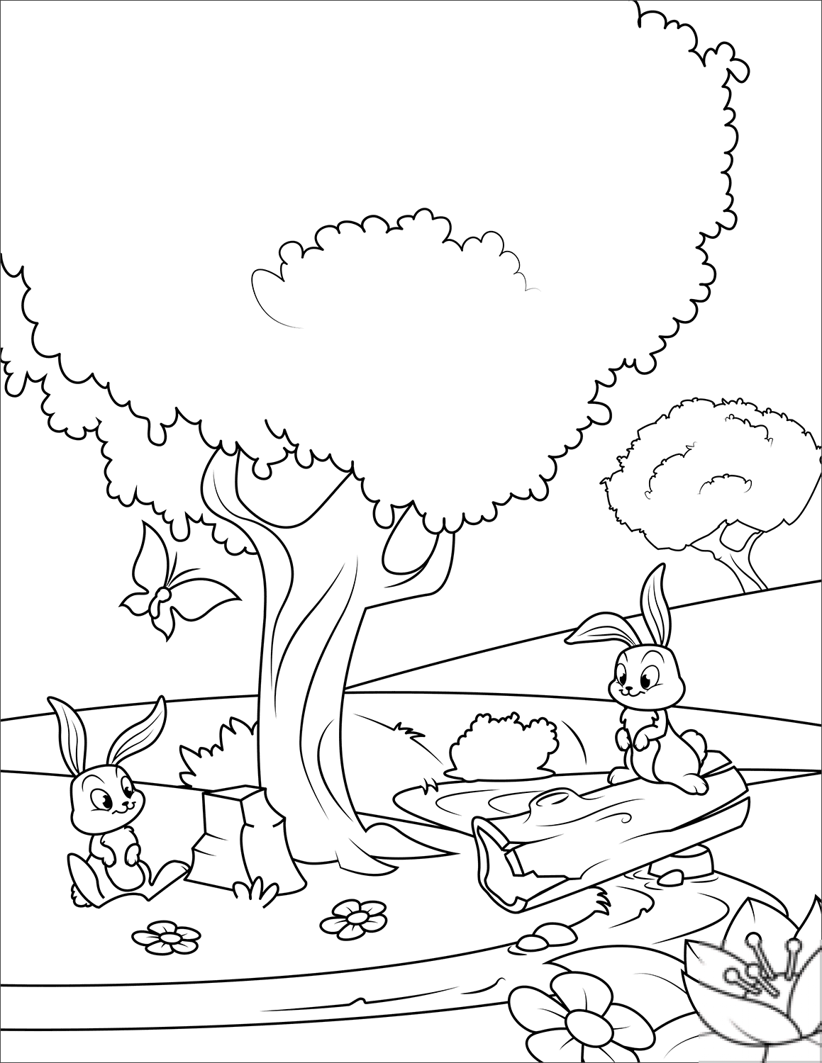 Rabbits in the Spring Forest