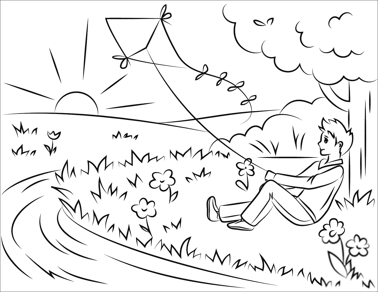 Boy Flying Kite at Sunset