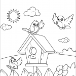 Birds near a Birdhouse