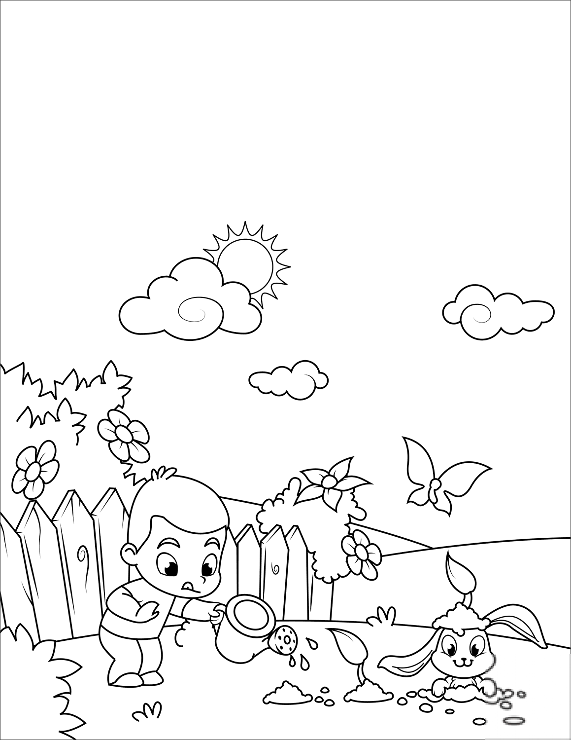 Boy Watering Flowers and Cute...