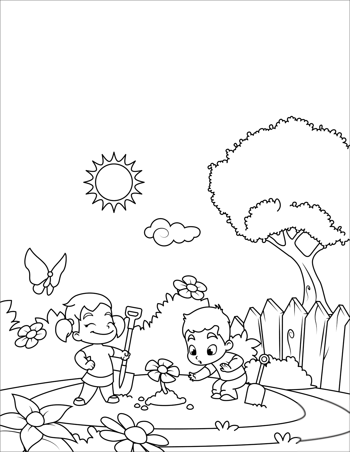 Boy and Girl Plant Flowers