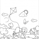 Boy with a Dog Flying a Kite