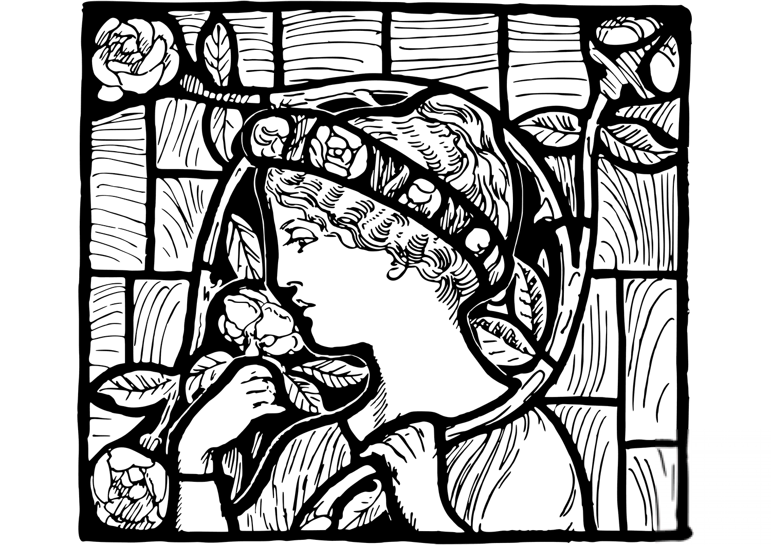 Stained Glass Window with Woman and...