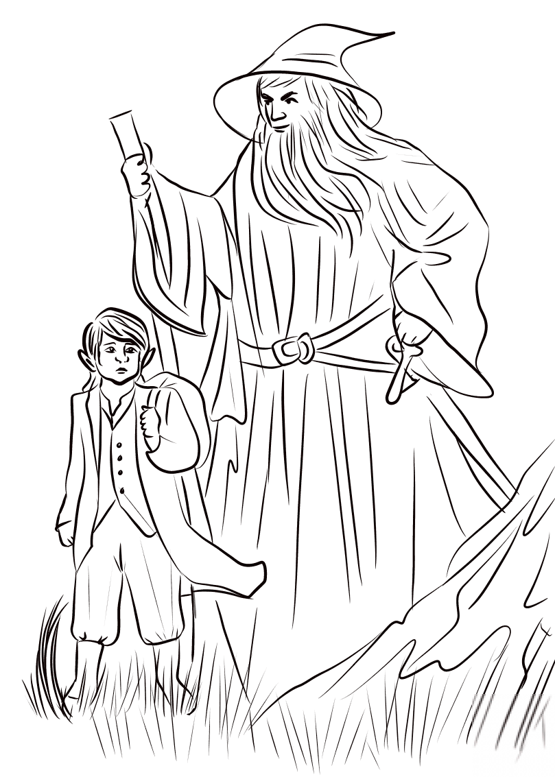 Over Hill, Bilbo and Gandalf