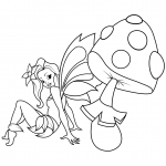 Fairy Sits near Fly Agaric