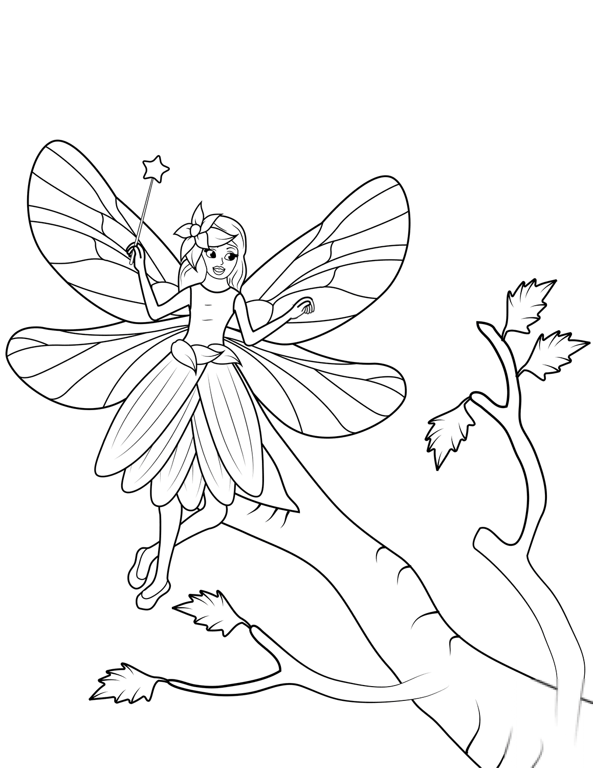 Fairy with Wand Flies over a Tree