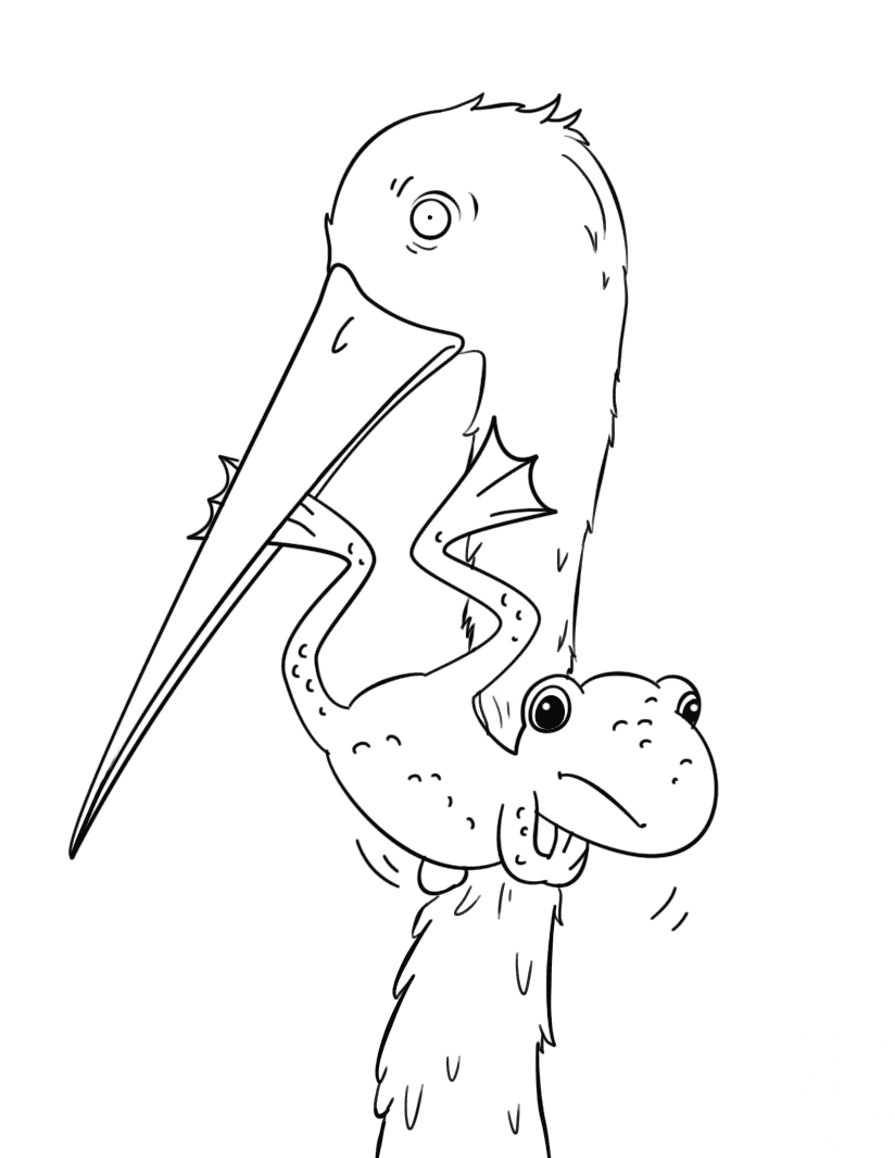 Frog Escaping from Stork Mouth