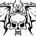 Czaszka ze skrzydłami w płomienie