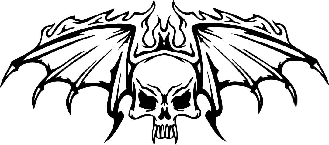 Czaszka ze skrzydłami w płomienie
