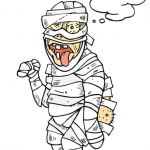 Straszna mumia z wywieszonym jęzorem