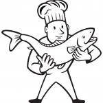 Kucharz trzymający pstrąga