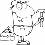 Pracownik budowlany z młotkiem i...