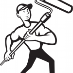 Pracownik budowlany z wałkiem do...