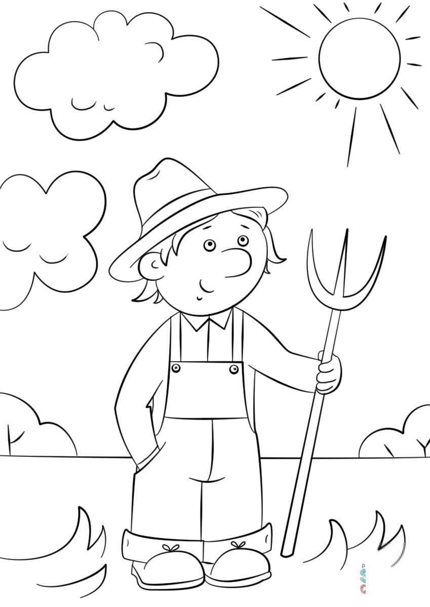 Cartoon Farmer with Pitchfork