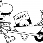 Wesoły ogrodnik prowadzący taczkę...