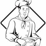 Szef kuchni trzymający łyżkę i miskę