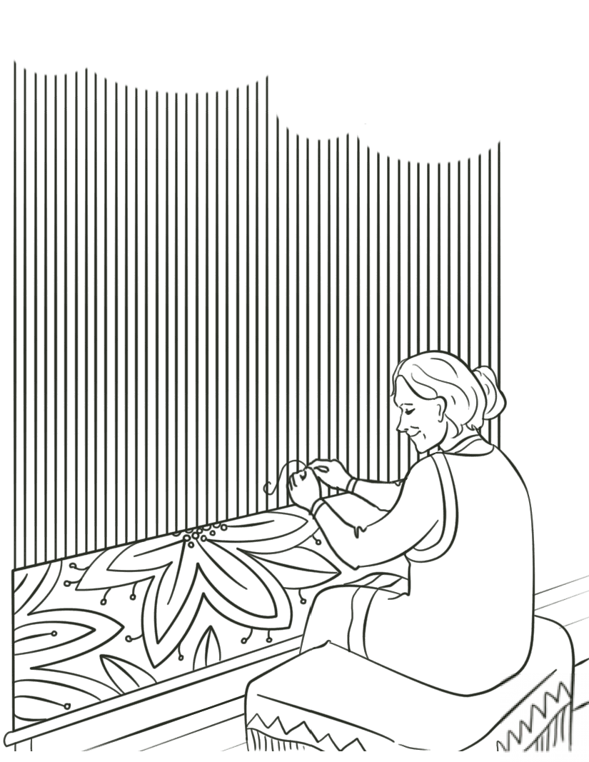 Woman Works at Vertical Loom