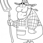 Wesoły rolnik niasący widły