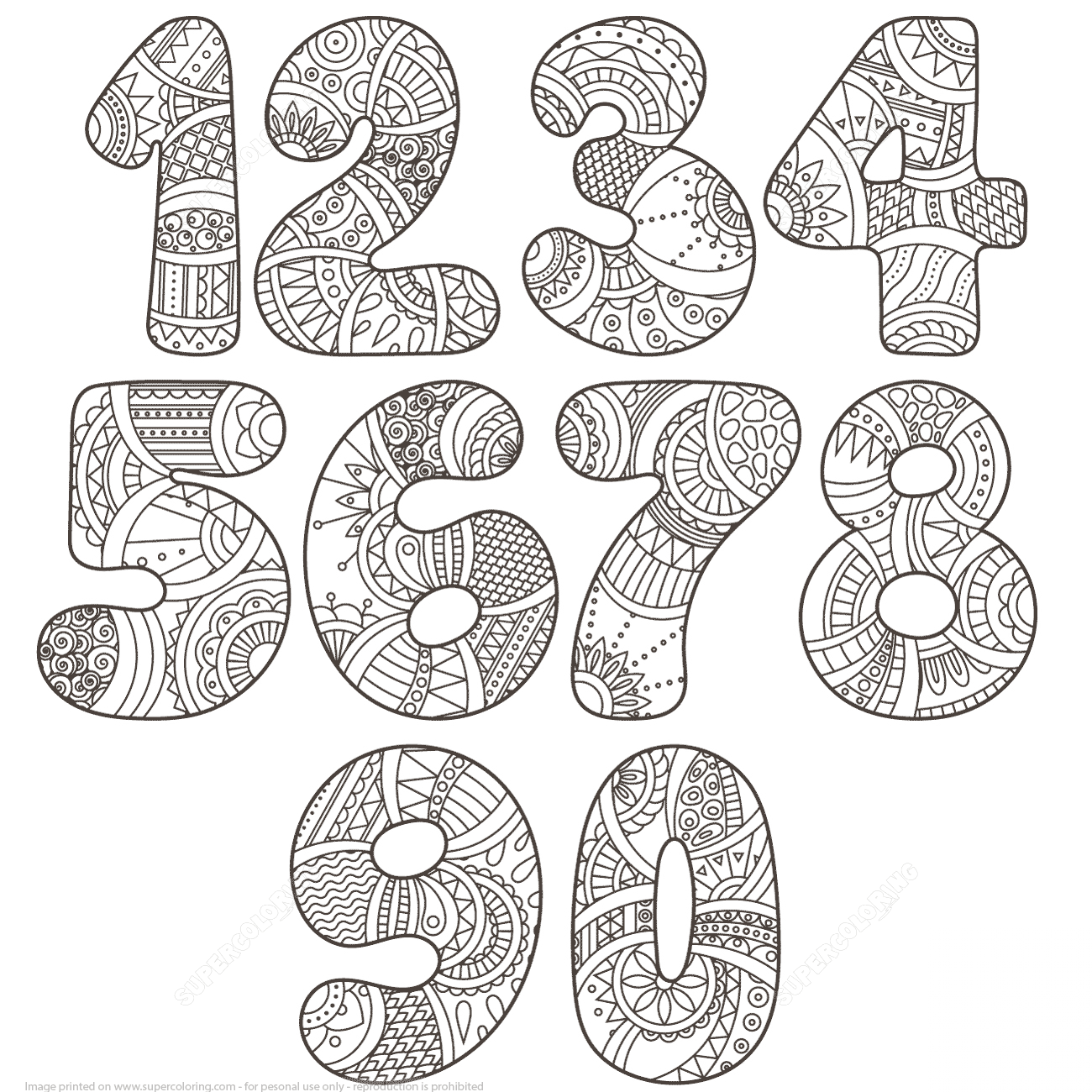 Zentangle Numbers Set 0 9