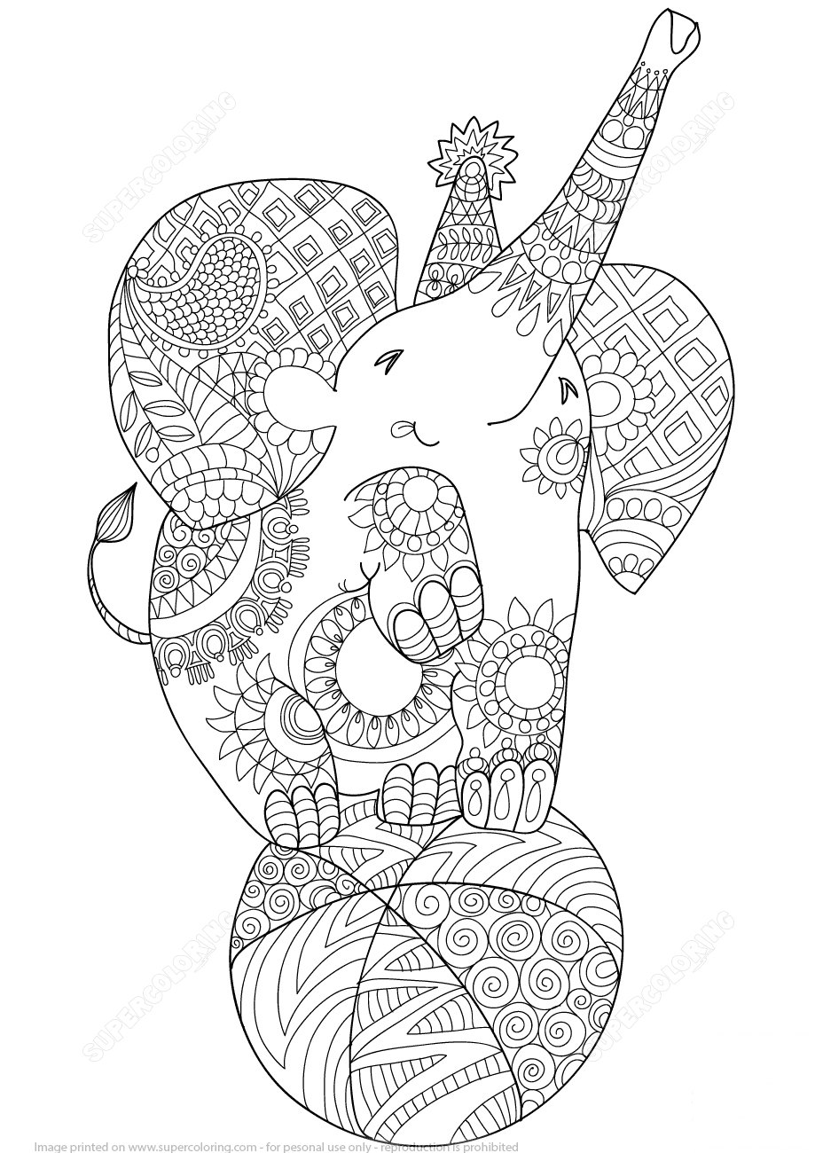 Słodki słoń we wzorze Zentangle