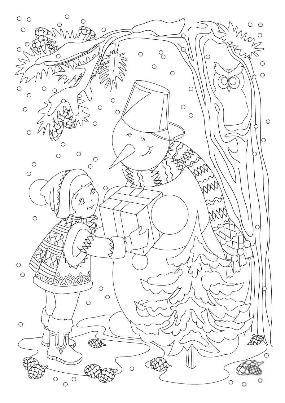 A Little Girl and a Snowman with a...