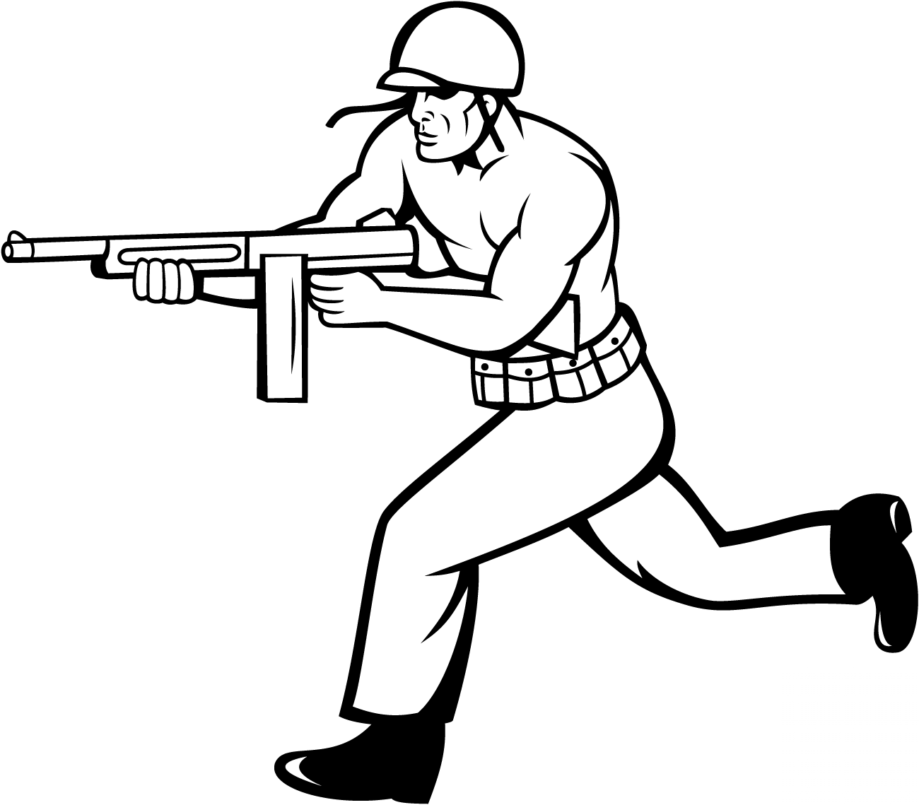 Soldier Running with Tommy Gun