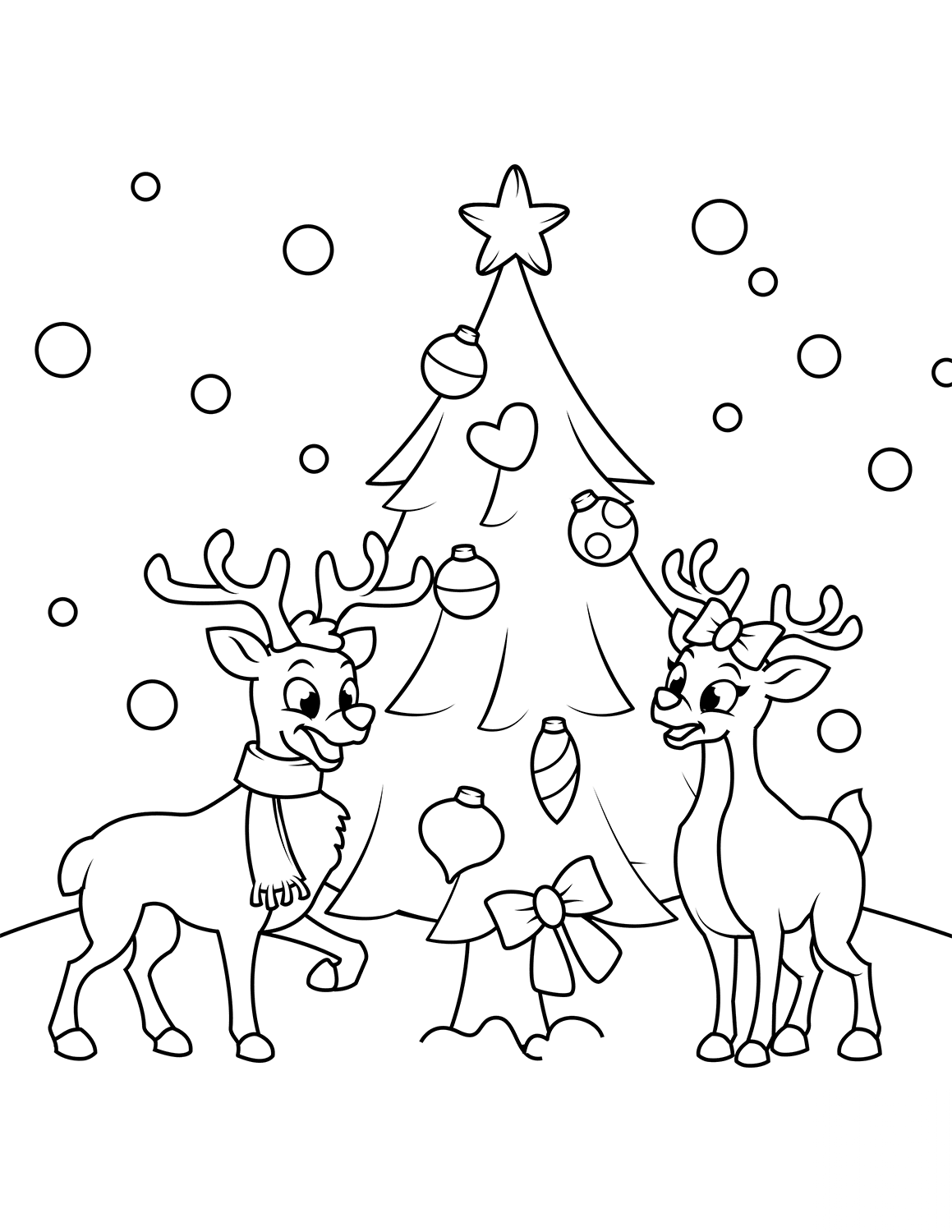 Reindeers near the Christmas Tree