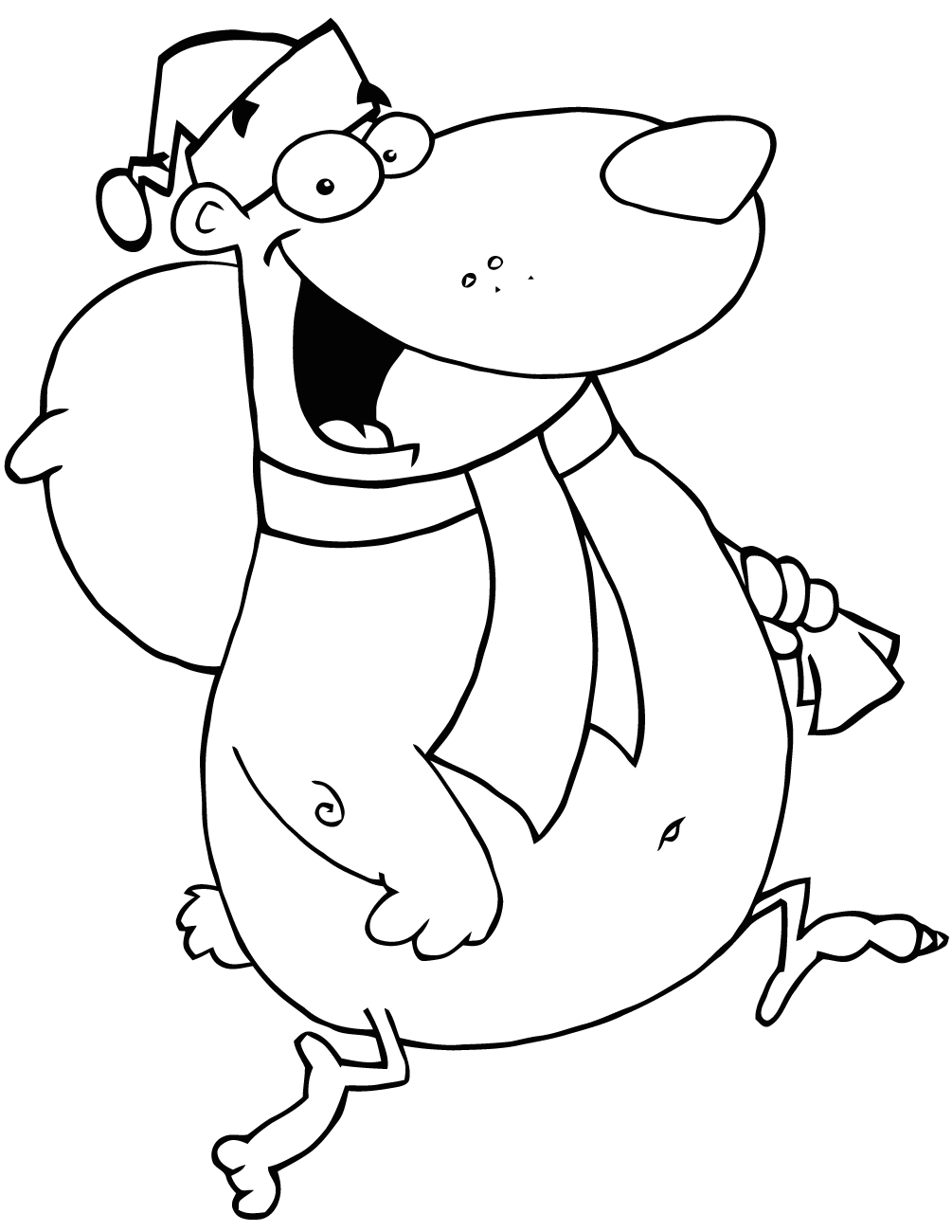 Happy Santa Bear Runs with Bag