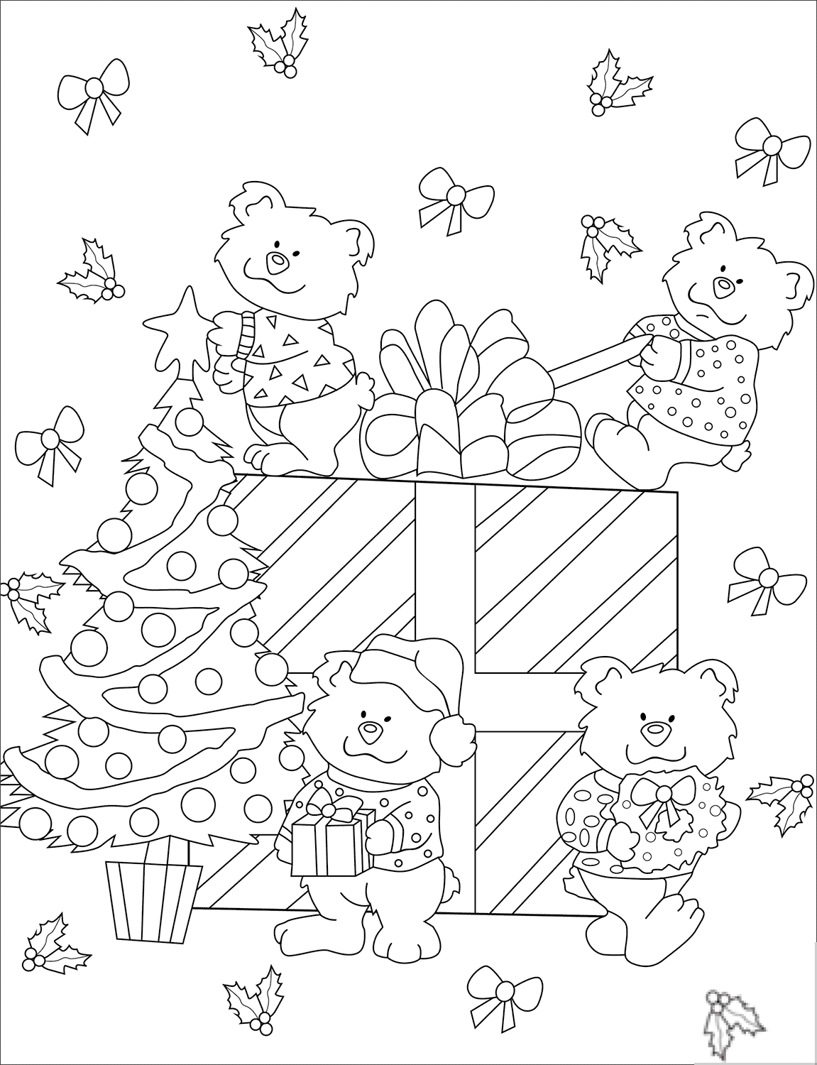 Cute Bears with Big Christmas Gift Box