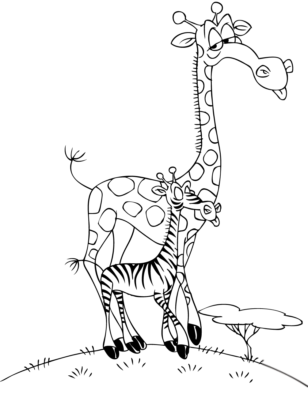 Cartoon Giraffe with a Zebra